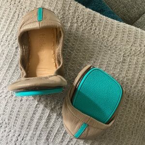 New Tieks. Never worn. Taupe, tan color.
